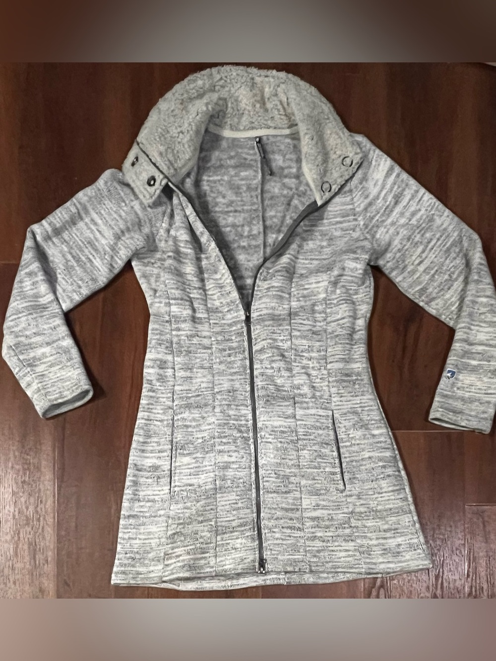 KUHL Alska Long Jacket Fleece Sweater Gray Womens  Small Coatigan Zip Up 4235